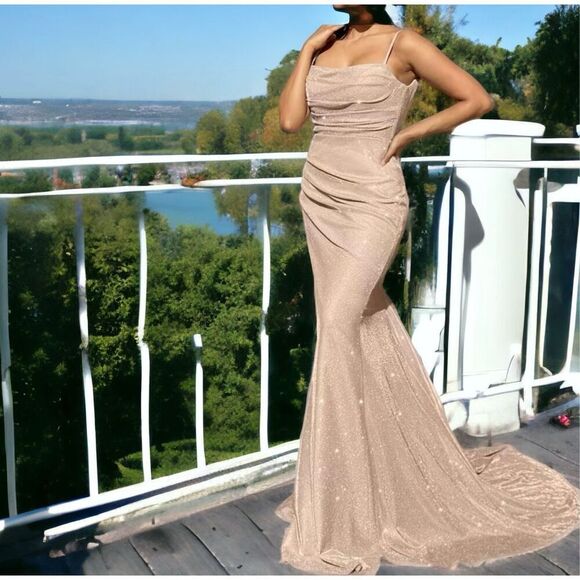 NWT Sparkly Glitter Gown | Nude/Rose Gold | Approx. Size 8 - Picture 1 of 7